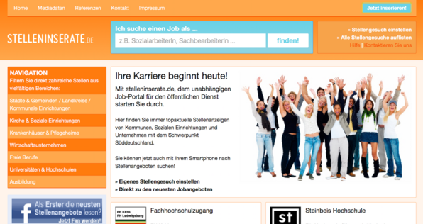 Screenshot Homepage Stelleninserate